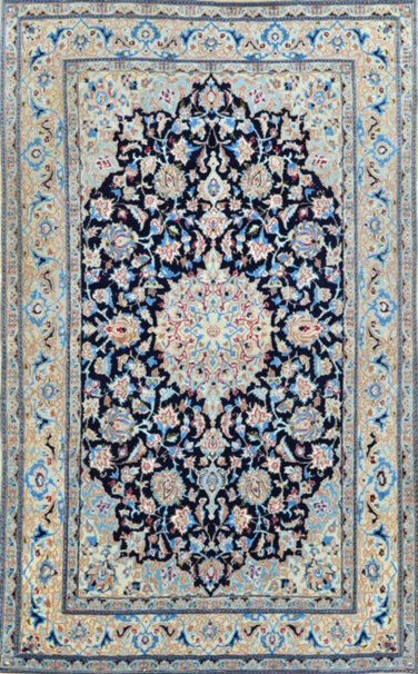 Null 大的和精细的矮小的伊朗。 羊毛和丝绸。关于1975年。技术特点：丝质羊毛的天鹅绒，在棉质基础上用丝绸包围的花朵。密度约为每平方厘米8000节。午夜蓝色&hellip;