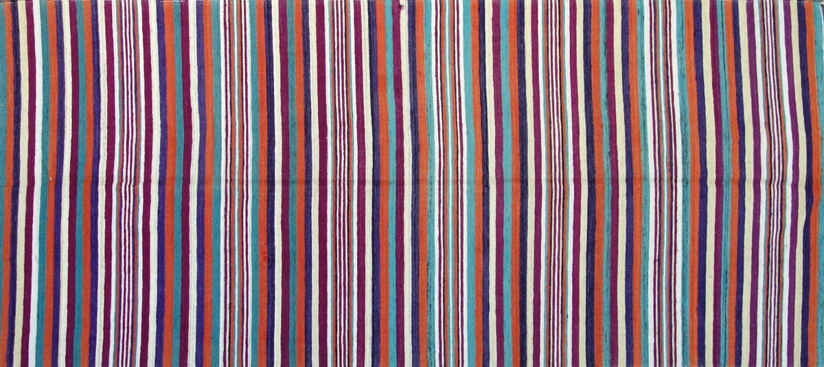 Null 约1980年，阿塞拜疆的基里姆。

技术特点：针线活，在棉布上用羊毛线织成的挂毯技术。

饰有带状和多色Bayadère条纹。

总体状况良好

尺寸&hellip;