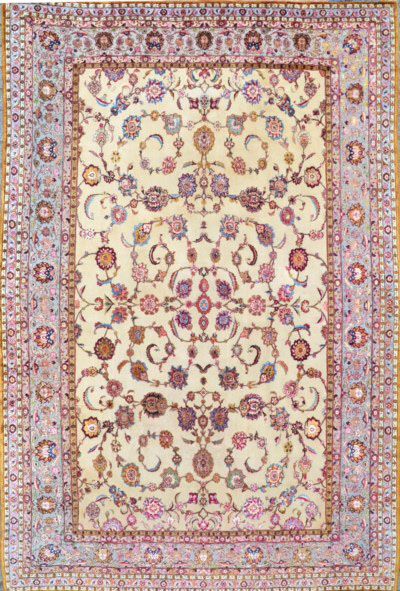 Null 异常的、重要的和精细的卡尚索夫

伊朗

约1935/40年

技术特点。 丝绸基础上的丝绸浮雕作品。色彩清新，多色性好。密度。每平方米约10.000&hellip;