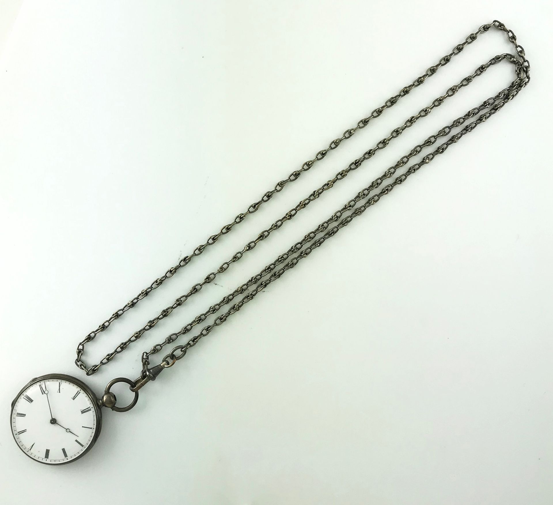 Null Neck watch and its chain in silver 950°/°°, Late 19th century, Gross weight&hellip;