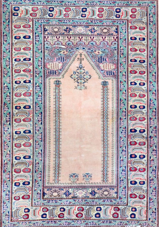 Null Cesaree

土耳其

关于1965年

尺寸190 x 120厘米

技术特点

棉质基础上的羊毛丝绒

状况良好

祈祷者形状的地毯

粉红色&hellip;
