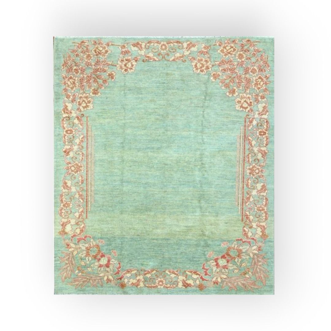 TAPIS - Original et grand Chobi, Inde 原创和大型的Chobi，印度 
棉质基础上的羊毛绒布 
素色的青瓷绿地 
美丽的框架&hellip;