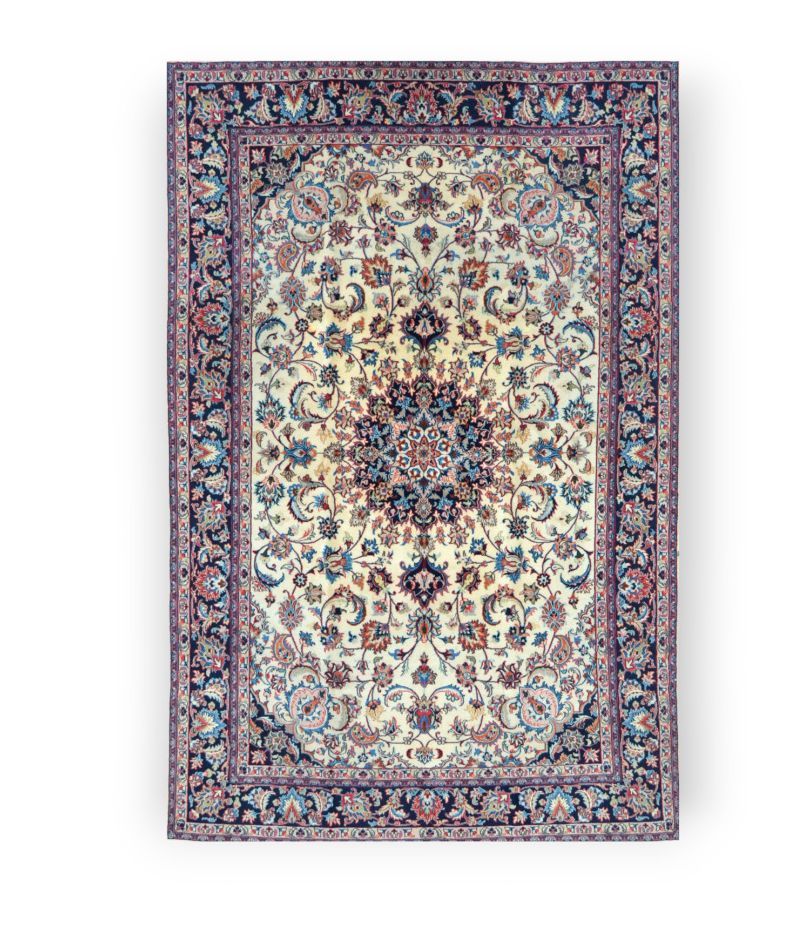 TAPIS - Grand et fin Ispahan, Iran 大而精美的伊朗伊斯法罕 
优质的丝质羊毛绒，以丝绸为底衬 
密度。每平方米约8500结
象&hellip;