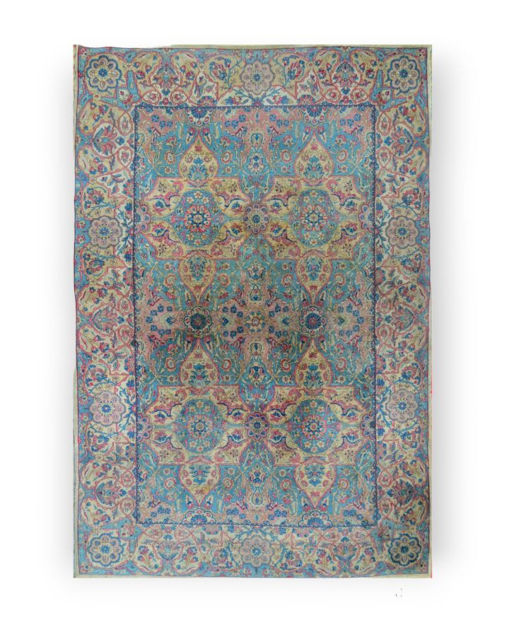 TAPIS - Grand, ancien et assez fin Kirman, Iran 大型、古老且相当精美的伊朗基尔曼
棉质基础上的羊毛绒布
浅蓝色的&hellip;