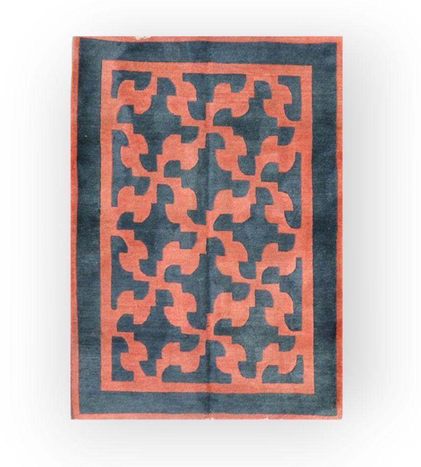 TAPIS - Original Népal 尼泊尔原创
羊毛天鹅绒，棉质底座。 
带有鲑鱼背景的几何装饰。 
大约在1960年。
尺寸。200 x 140厘米&hellip;