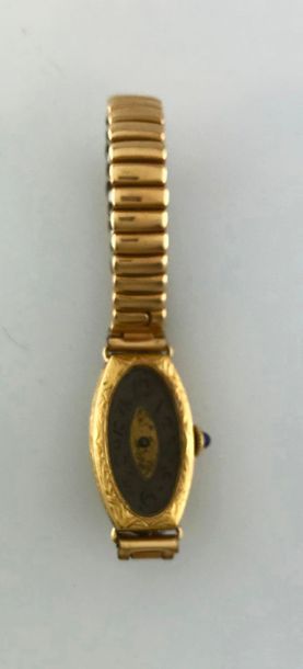 Null Bracelet montre de dame, boitier tonneau 1900 en or 750°/°°, bracelet élast&hellip;