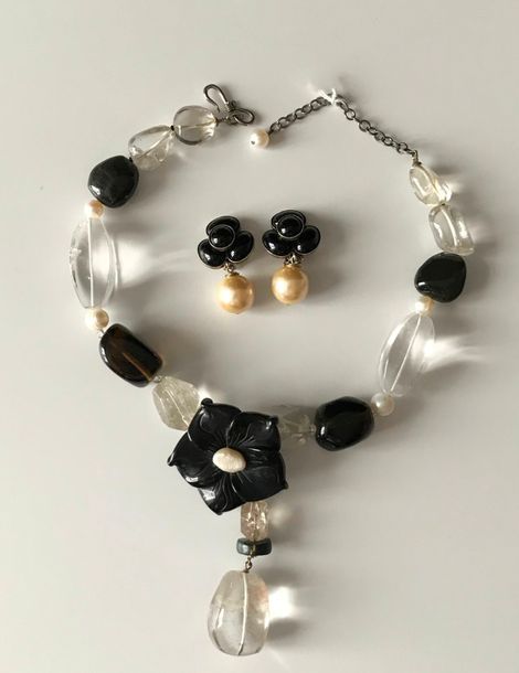 Null PHILIPPE FERRANDIS Paris, collier de galets de cristal alternés de perles d&hellip;