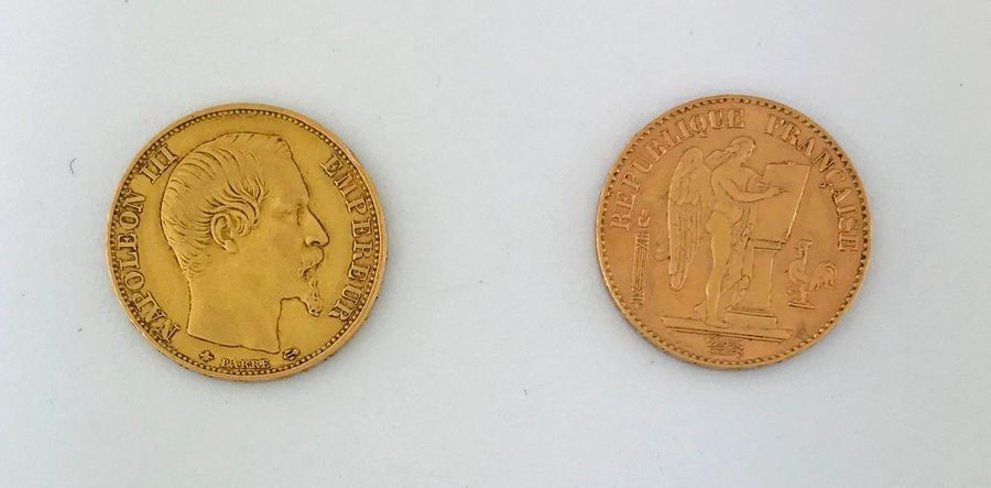 Null *Lot de 2 pièces de 20frs or 1859-1893, Poids:12,9g