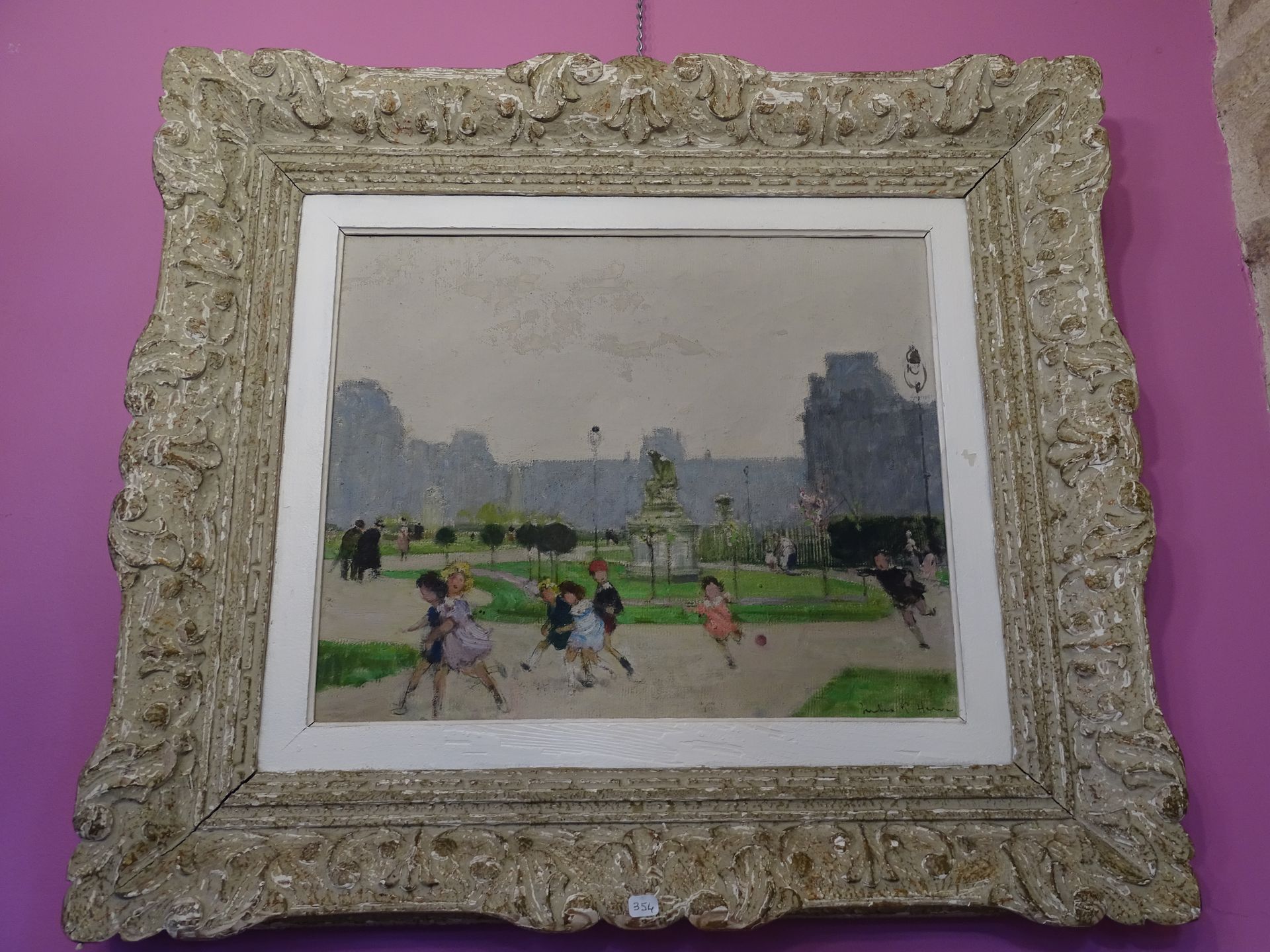 JULES R HERVE HST signée Jules R HERVE « jardin des Tuileries » 32 x 46