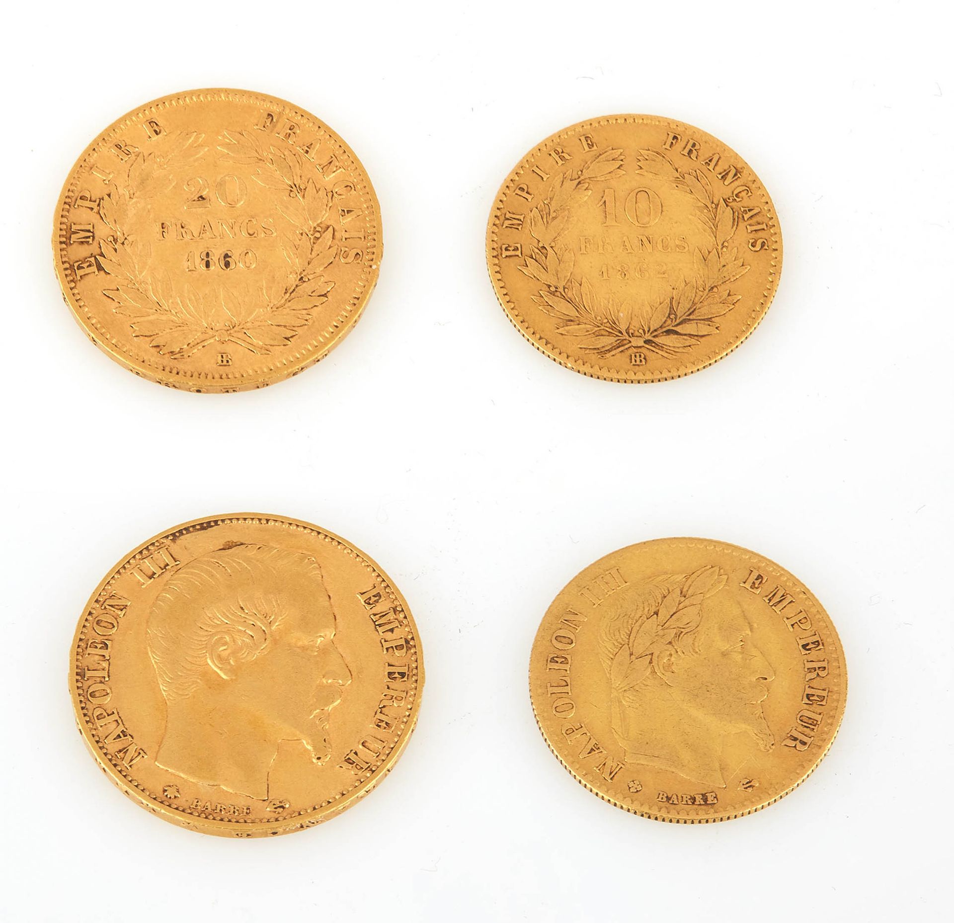 Null 拿破仑三世的两枚金币：20法郎（光头）1860年BB = Strasbourg和10法郎（带边的头）1862年Strasbourg。T.B. 专家 :&hellip;