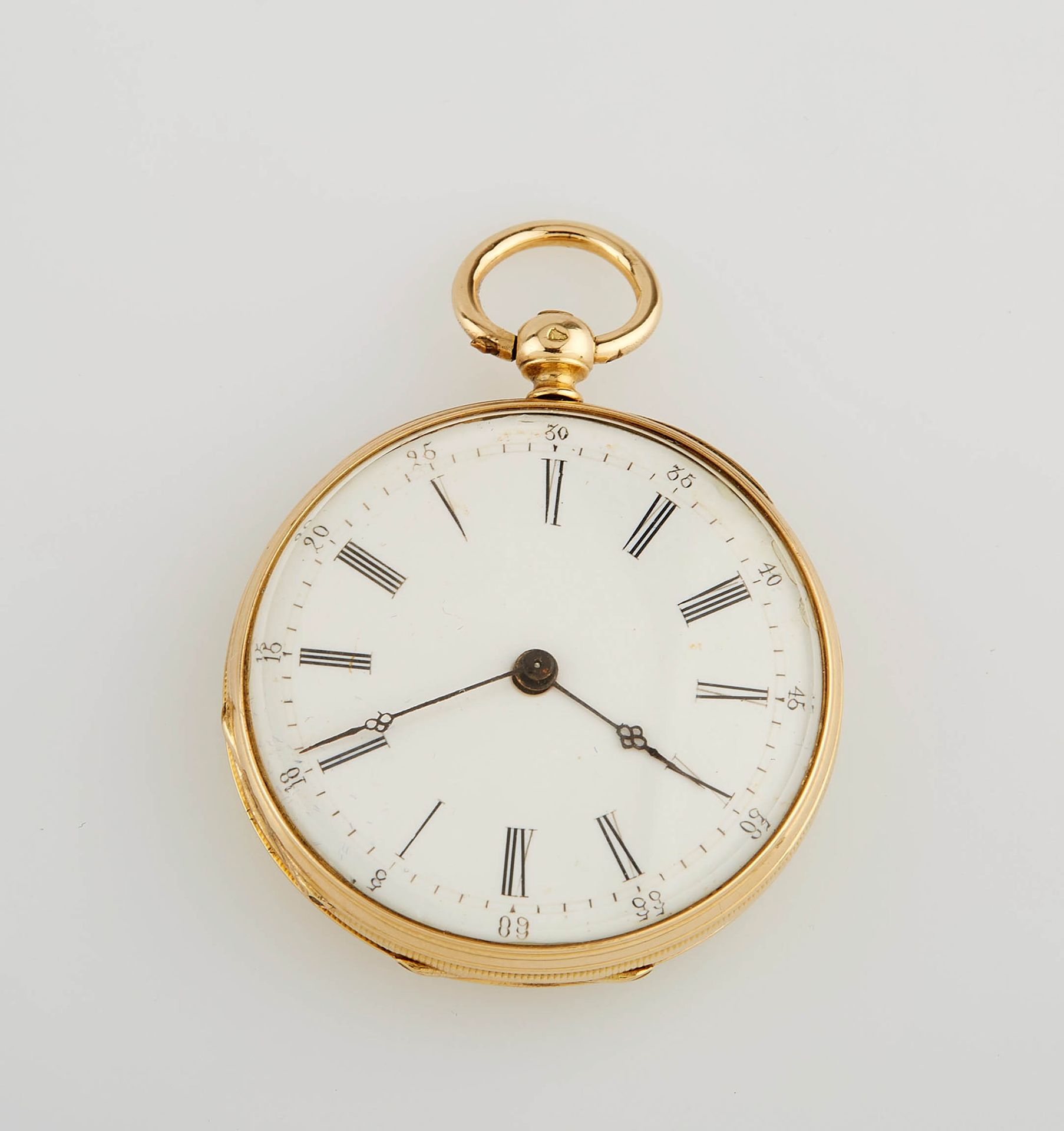 Null 小型黄金古塞特手表，在扭索纹背景上有一个未加密的叶状储备。直径：3.5厘米。重量（毛重）：30.30克。