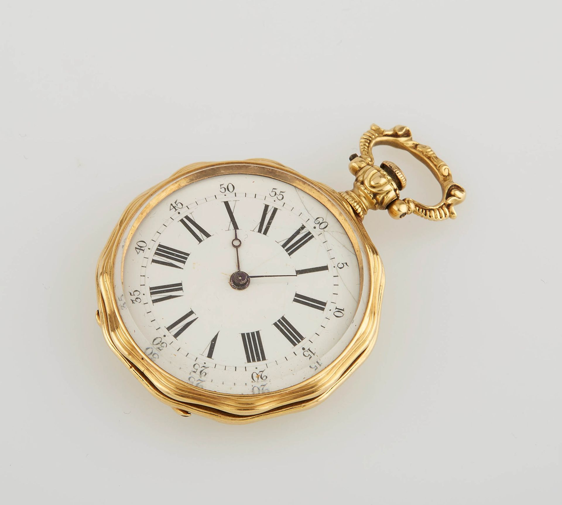 Null Châtelaine-Uhr aus Gelbgold, deren Rückseite mit polychromen Emaillearbeite&hellip;