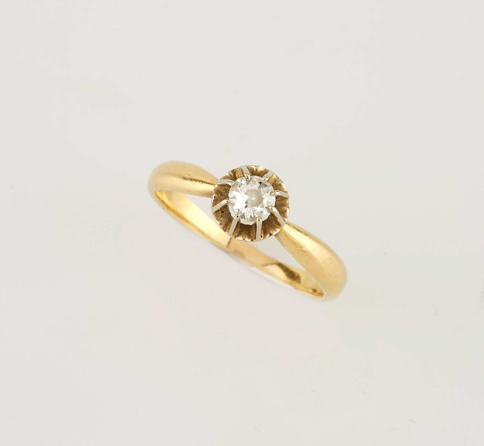 Null Yellow gold solitaire ring set with a 0.20 ct old cut diamond. Finger size &hellip;