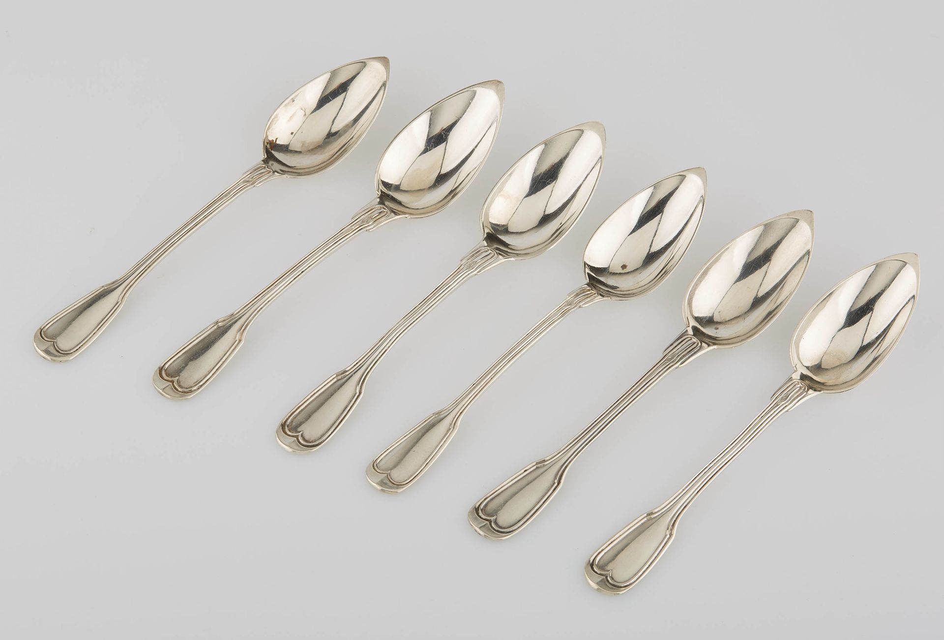 Null Set di sei cucchiai piccoli in argento. Il marchio Minerve. Ep. XIX. M.O.: &hellip;