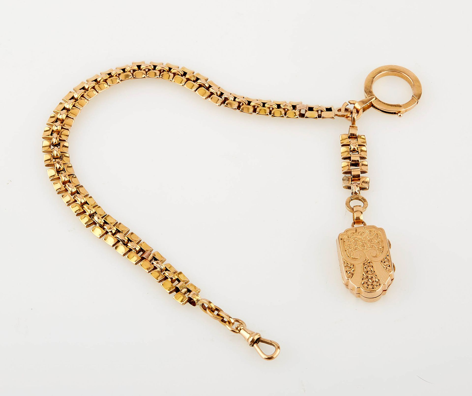 Null 黄金表链，有一个开口的奖章，可以放一张照片。长度：24.5厘米。重量（毛重）：24.05克。