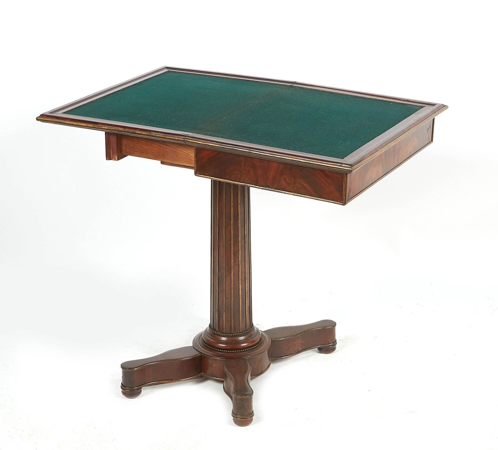 Null Mahogany and mahogany veneer game table, bowl top upholstered with green fe&hellip;