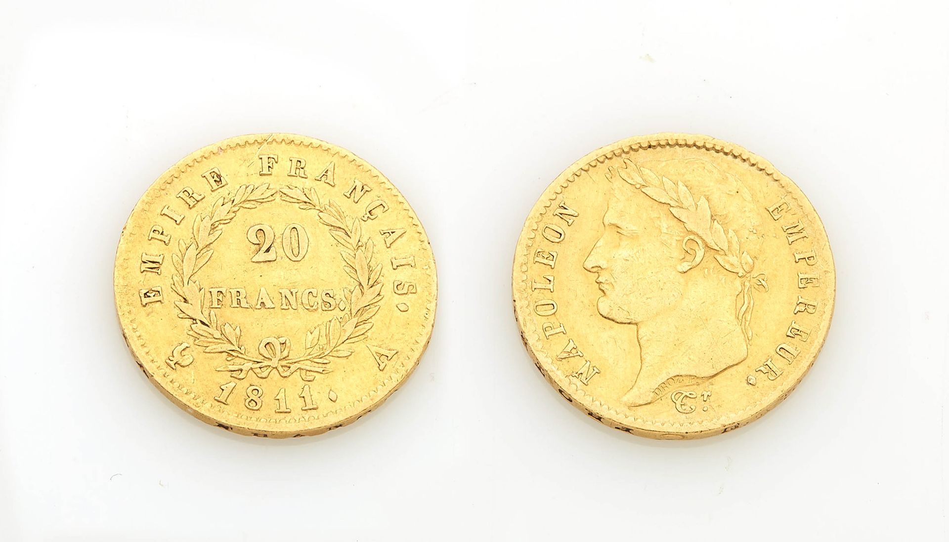 Null Zwanzig-Franc-Münze aus Gold mit dem Bildnis von Napoleon Kaiser 1811. Durc&hellip;