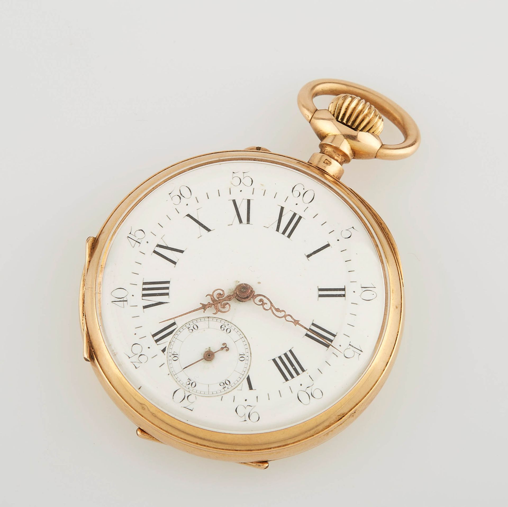 Null Yellow gold pocket watch with second hand and engraved and chased back with&hellip;