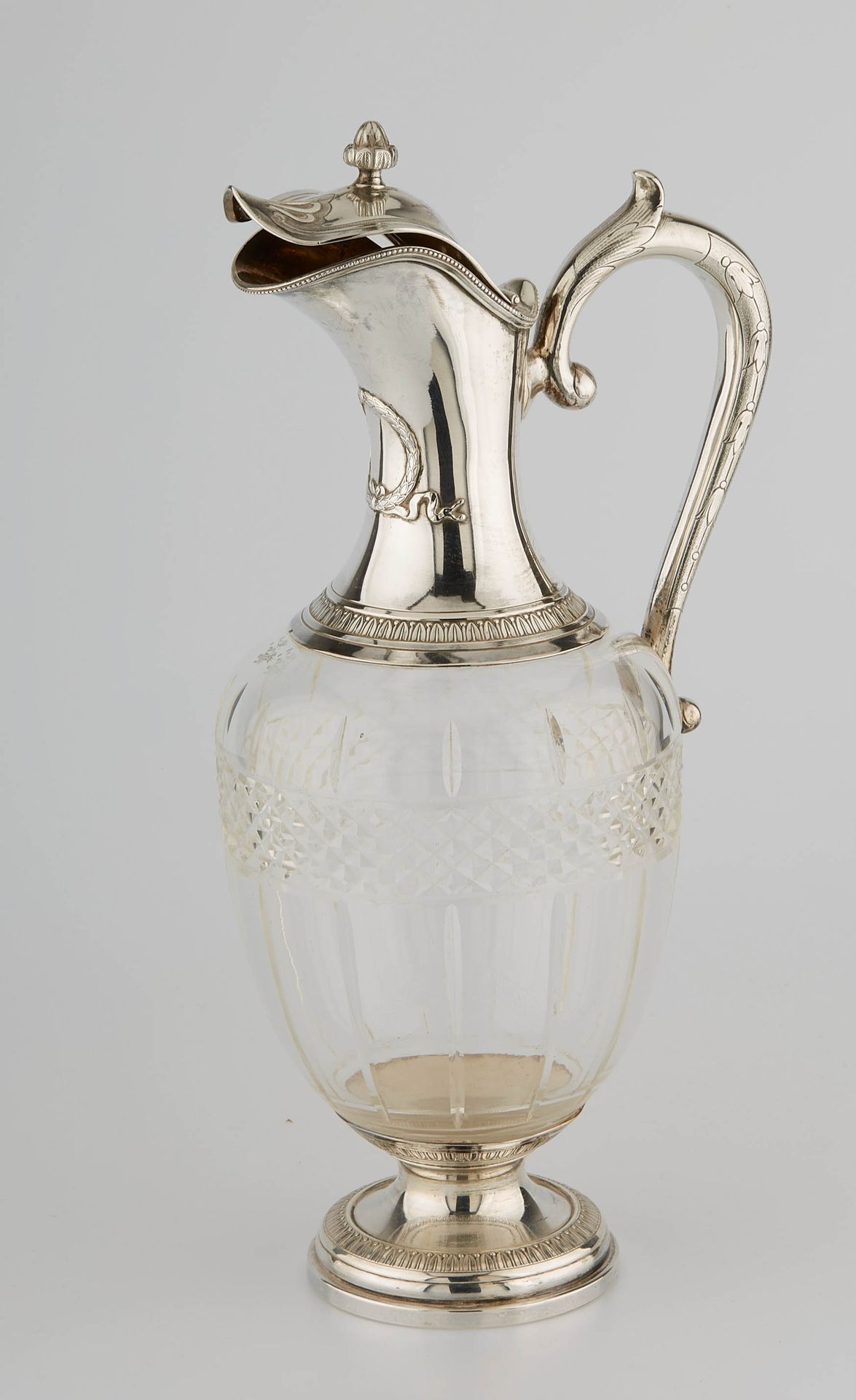 Null Crystal ewer of baluster form cut with decoration of point of diamond, roun&hellip;