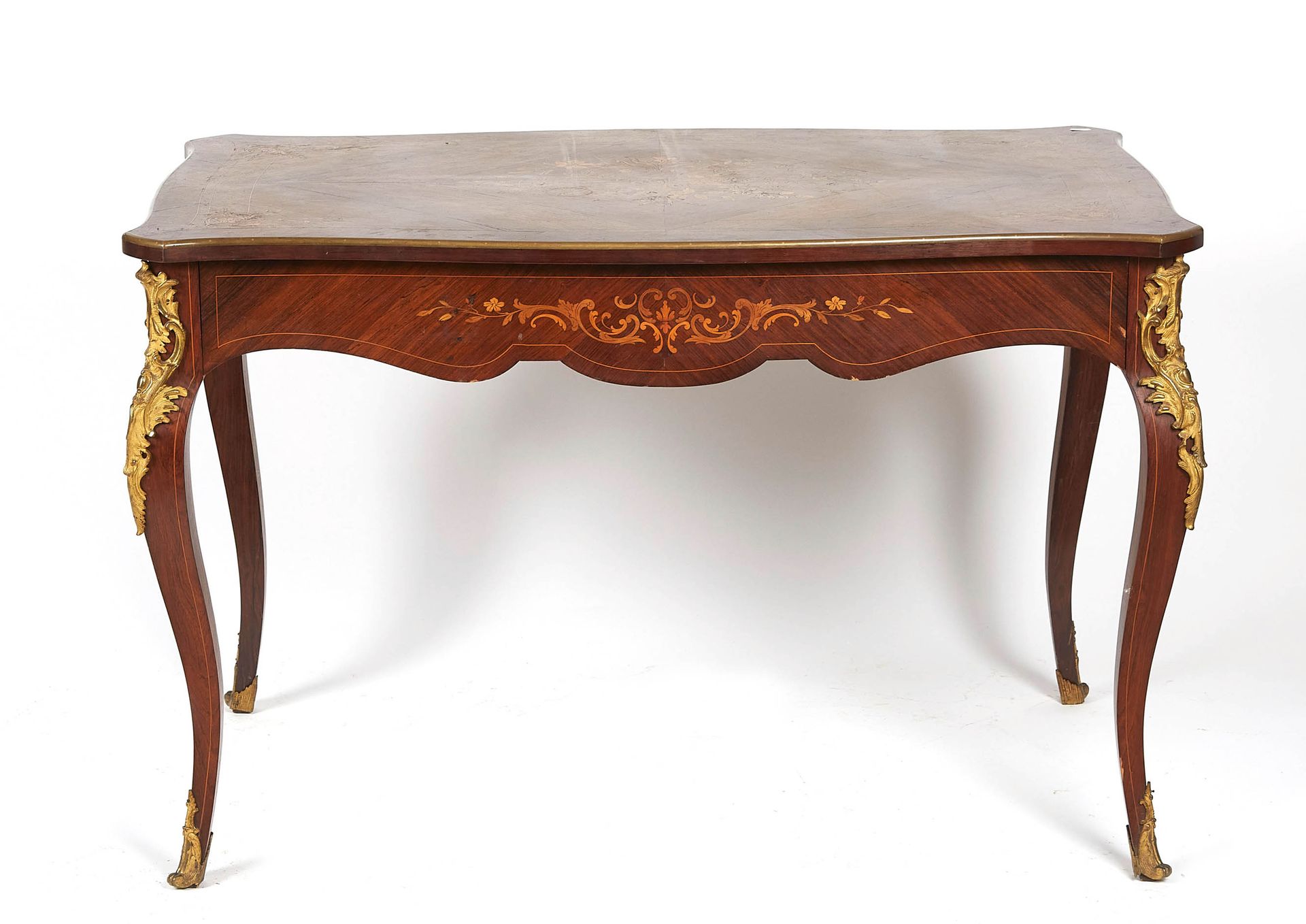 Null A natural wood and veneer desk with marquetry decoration of flowers and fol&hellip;