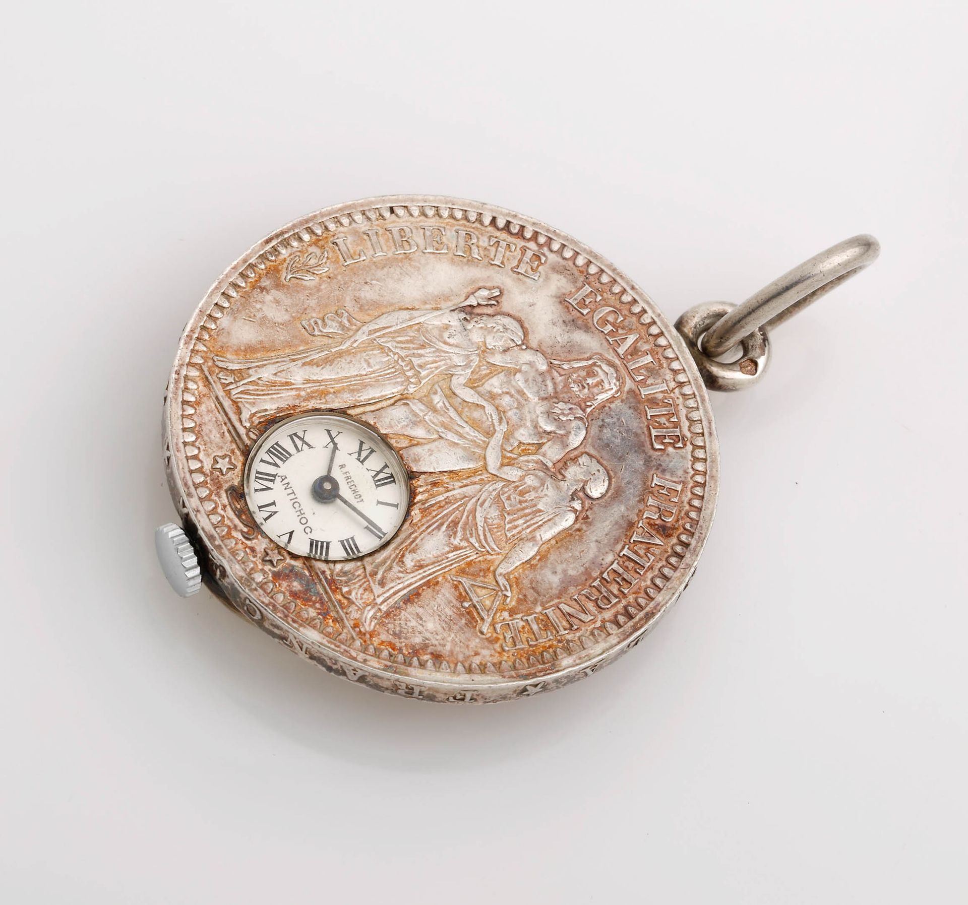 Null Silver pendant watch adapted on a ten francs silver coin of 1873. Diameter &hellip;