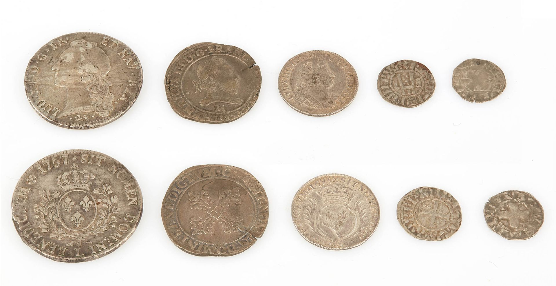 Null Lote de 5 monedas reales francesas de plata: Denier d'Orléans de Felipe I, &hellip;