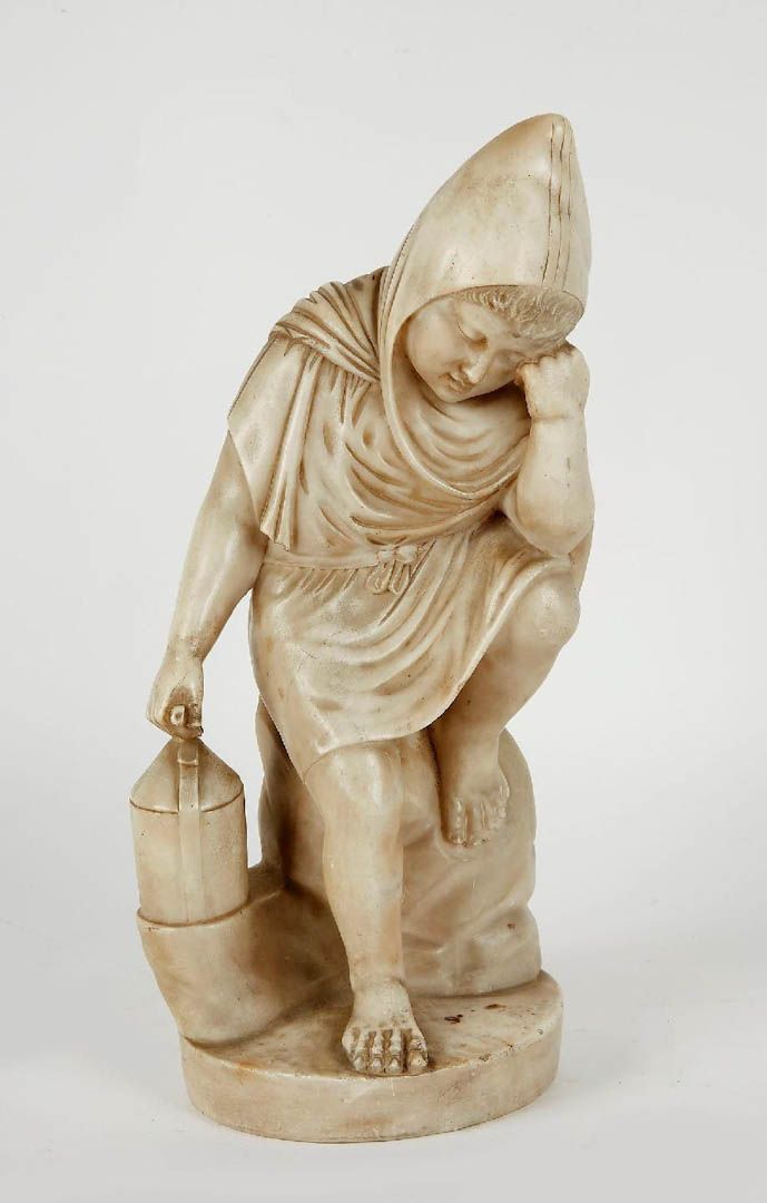 Null Beautiful alabaster sculpture of a sleeping child with cucullus (hood) and &hellip;
