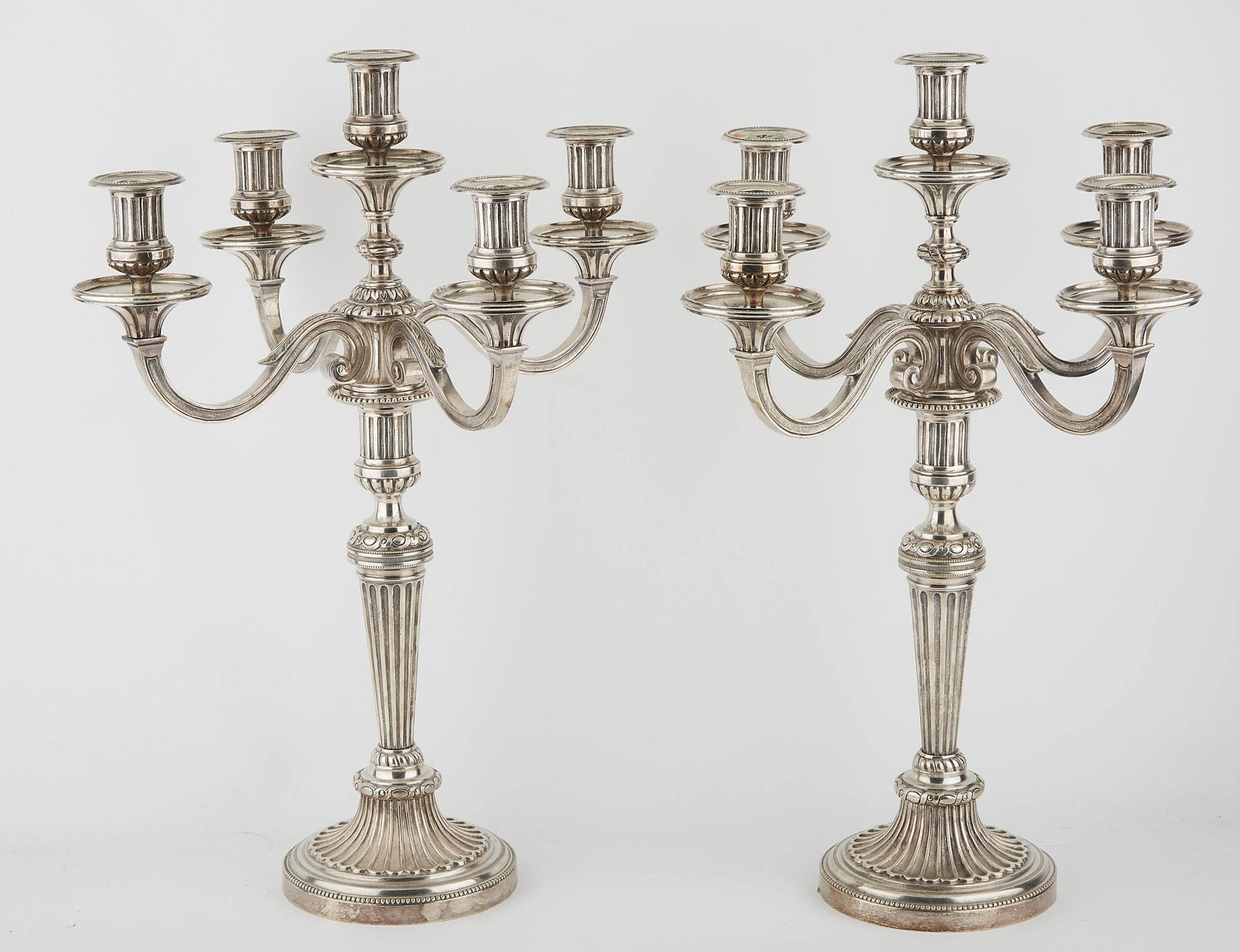 Null Beautiful pair of candelabra in silvered bronze with five arms of light. Ro&hellip;