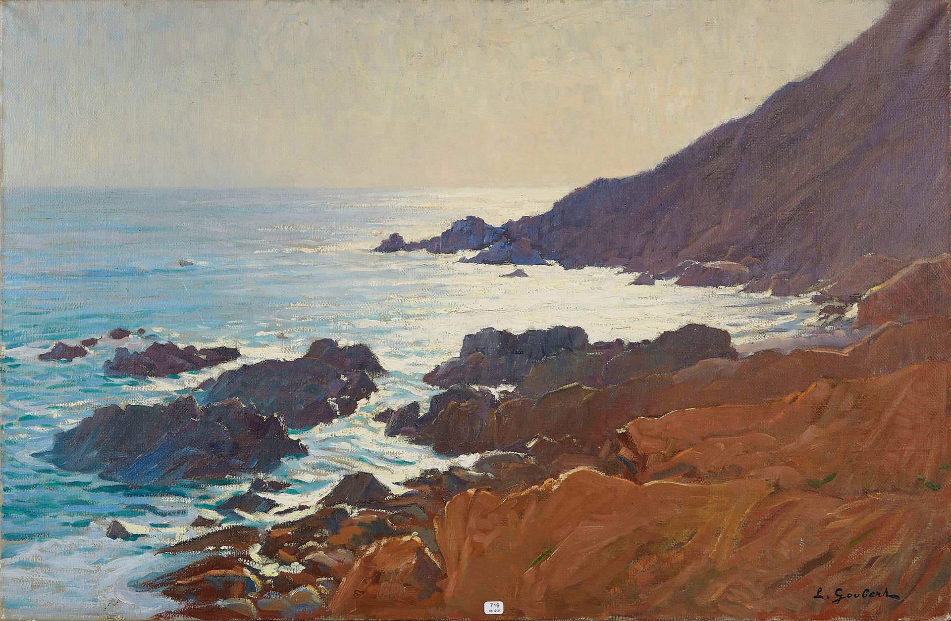 Null GOUBERT Lucien (1887/1964). "La playa en La Haya". Óleo sobre lienzo firmad&hellip;