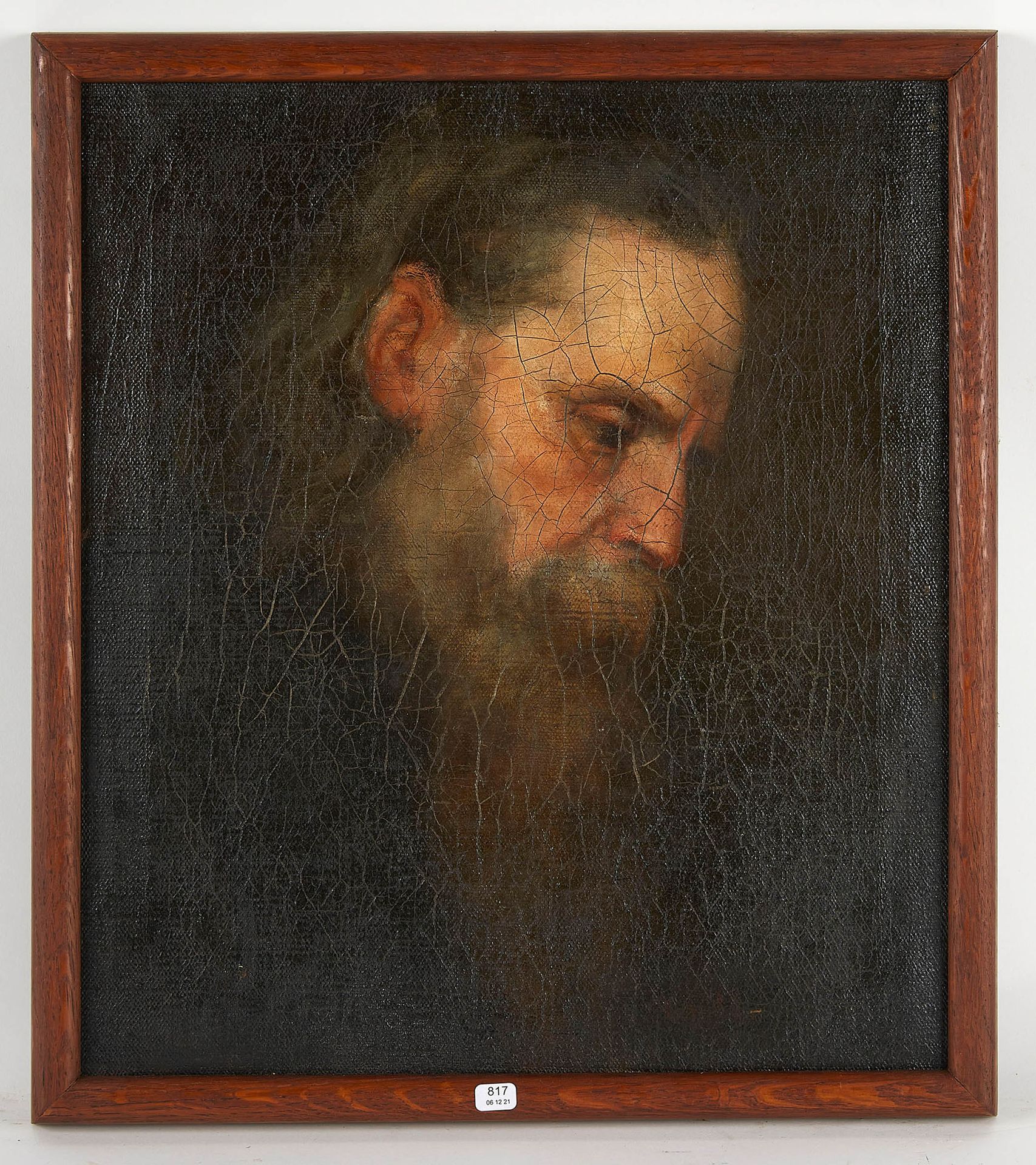 Null Ecole XIXe. "Portrait d'homme barbu". Huile sur toile signée en bas à droit&hellip;