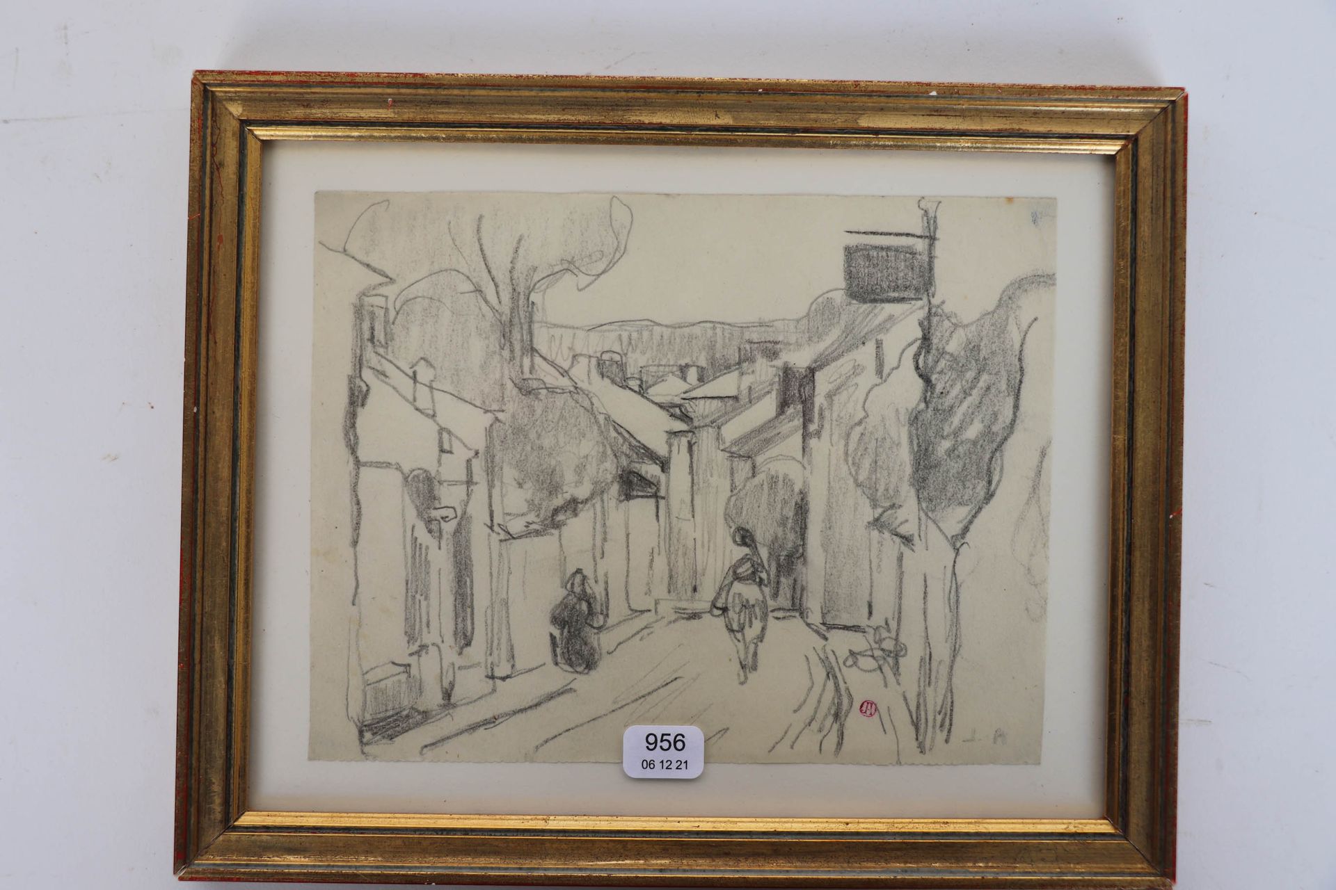 Null ADLER Jules (1862/1952). "Descente au village". Crayon et fusain monogrammé&hellip;