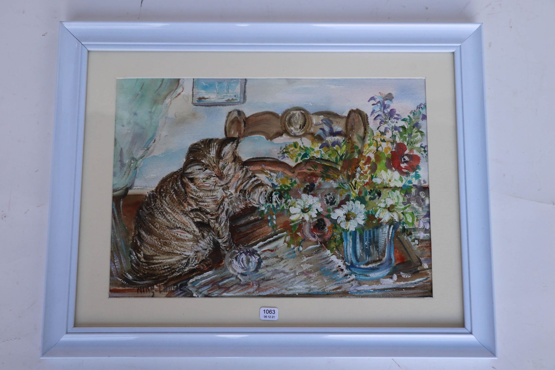 Null MIKY劳尔（1935/2014）。"公主猫"，1990年11月。左下角有签名的水彩水粉画，23 x 32。