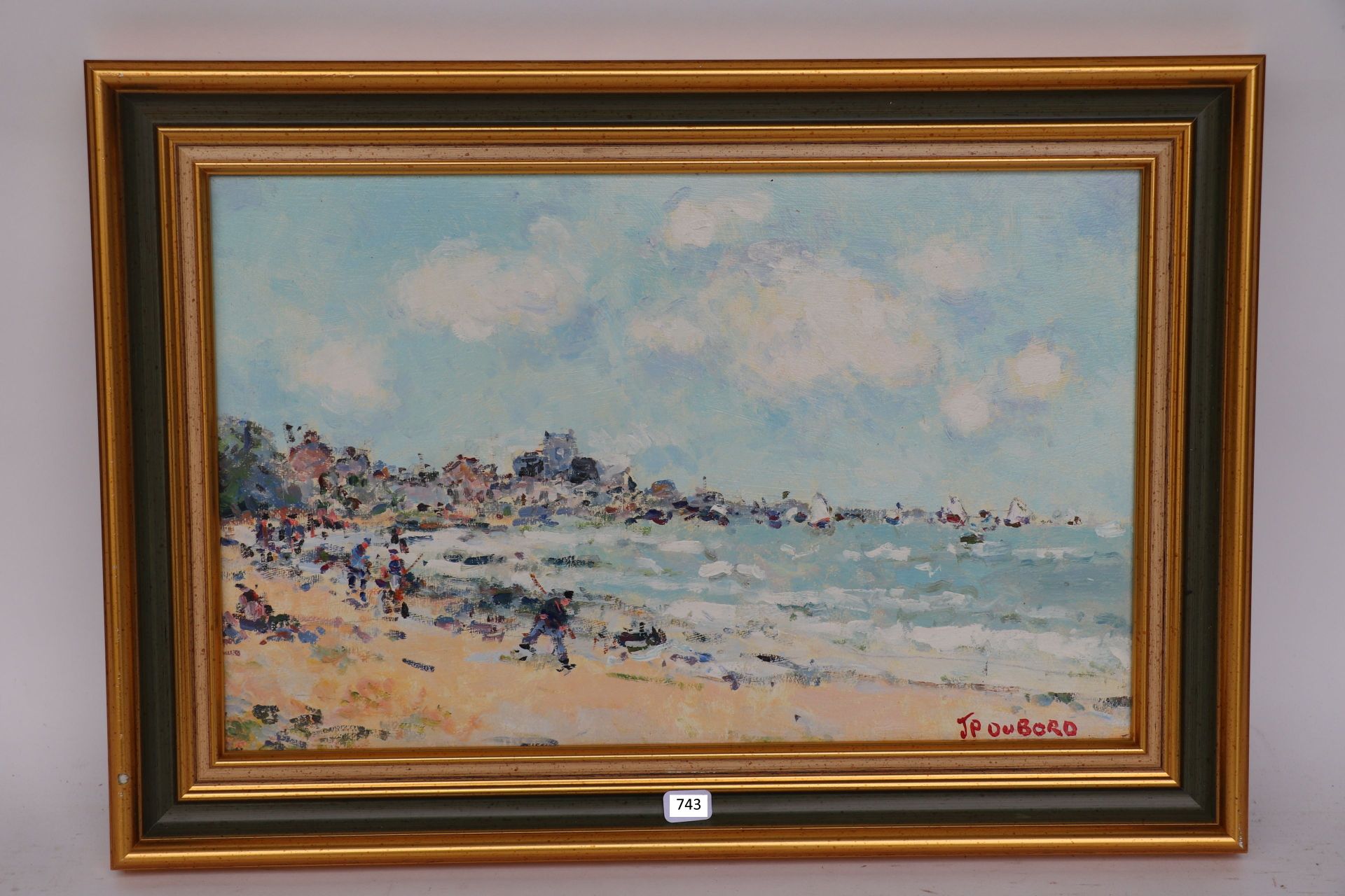 Null 杜伯德-让-皮埃尔（生于1949年）。"巴弗勒尔的渔民"。布面油画，右下角有签名，背面有会签和位置。22 x 35。