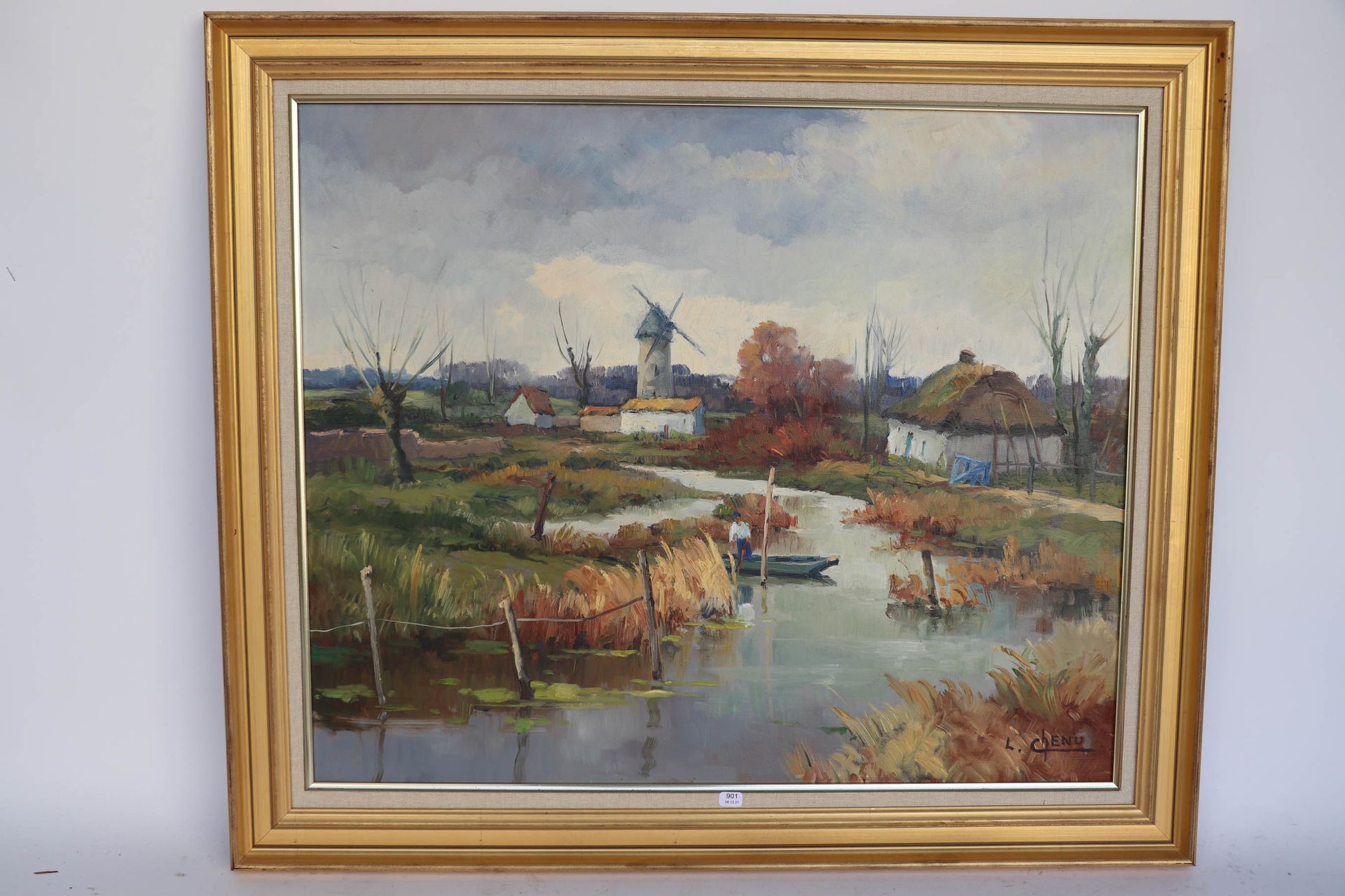 Null CHENU Lucien (1913/2004). "Marais Vendéen". Huile sur toile signée en bas à&hellip;