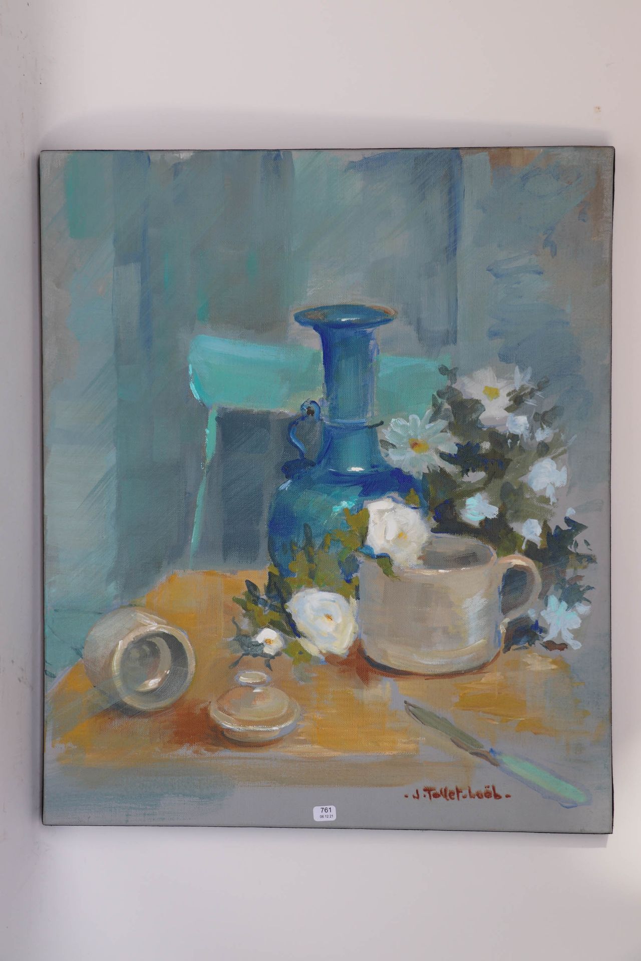 Null TOLLET-LOEB Jacqueline (1931/2021). "Le pot bleu". Huile sur toile signée e&hellip;