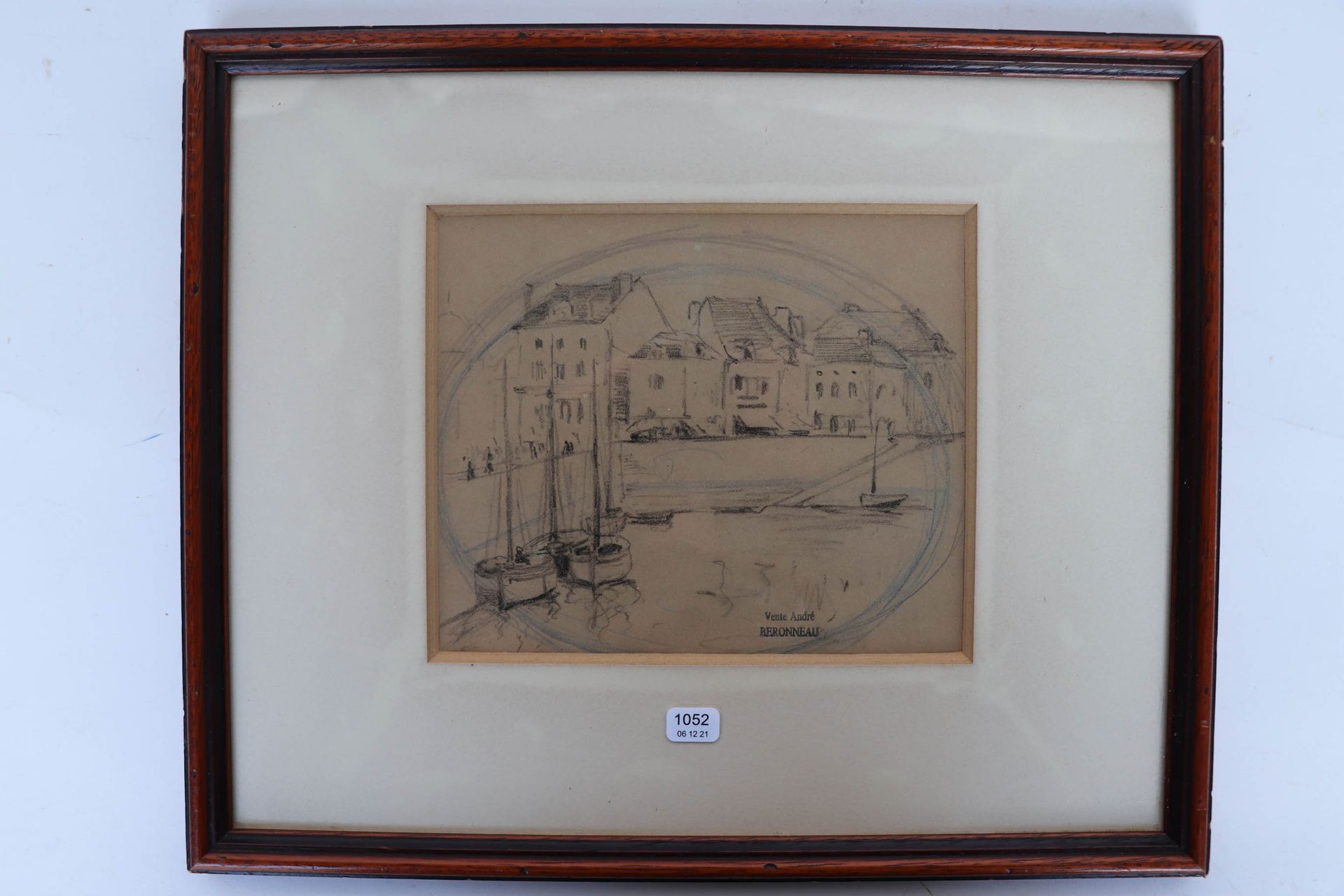 Null BERONNEAU André（1896/1973）。"港口"。炭笔画，右下角印有工作室的销售。15 x 18.