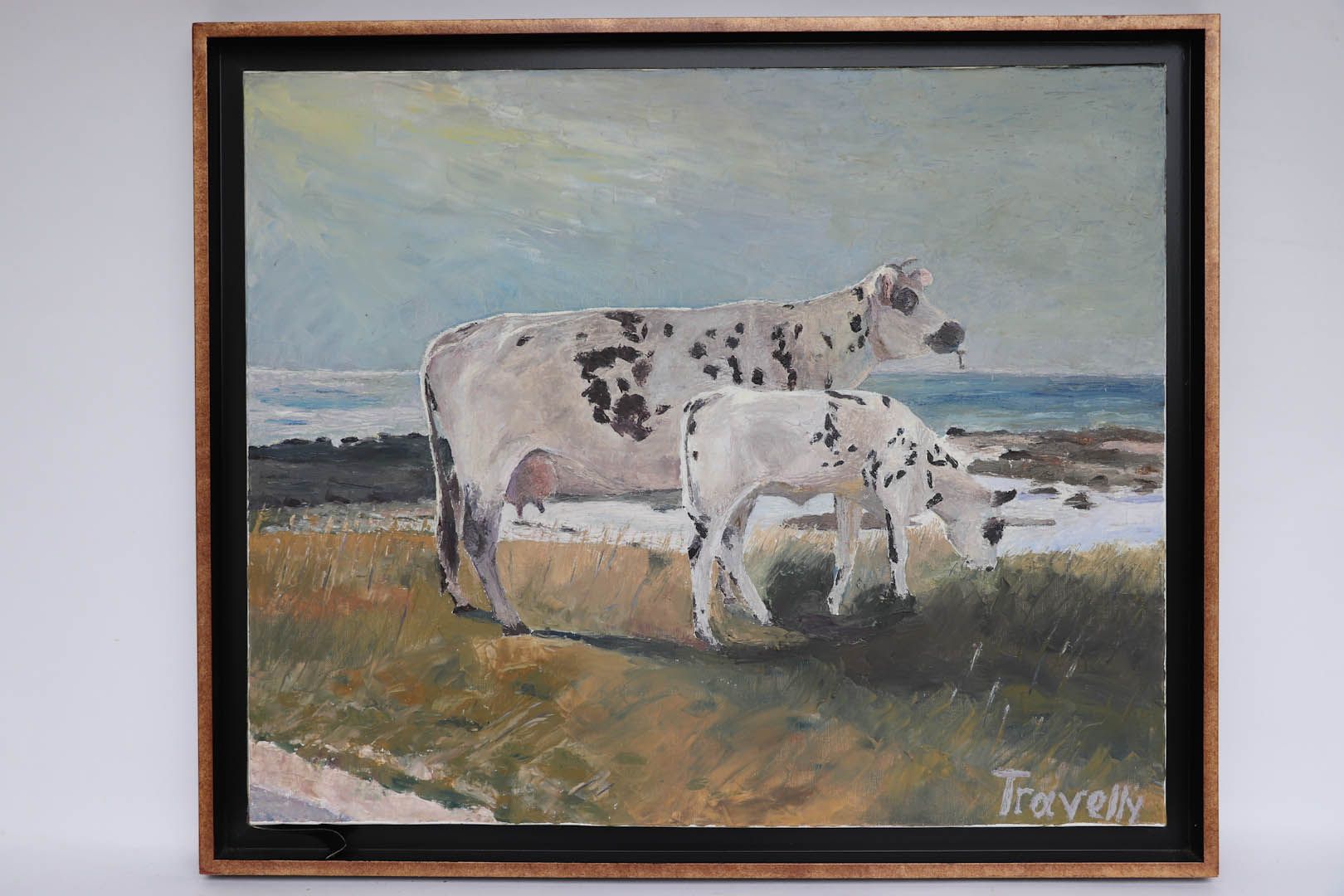 Null TRAVELLY (1915/2012). "Cows in Gatteville". Oil on canvas signed lower righ&hellip;