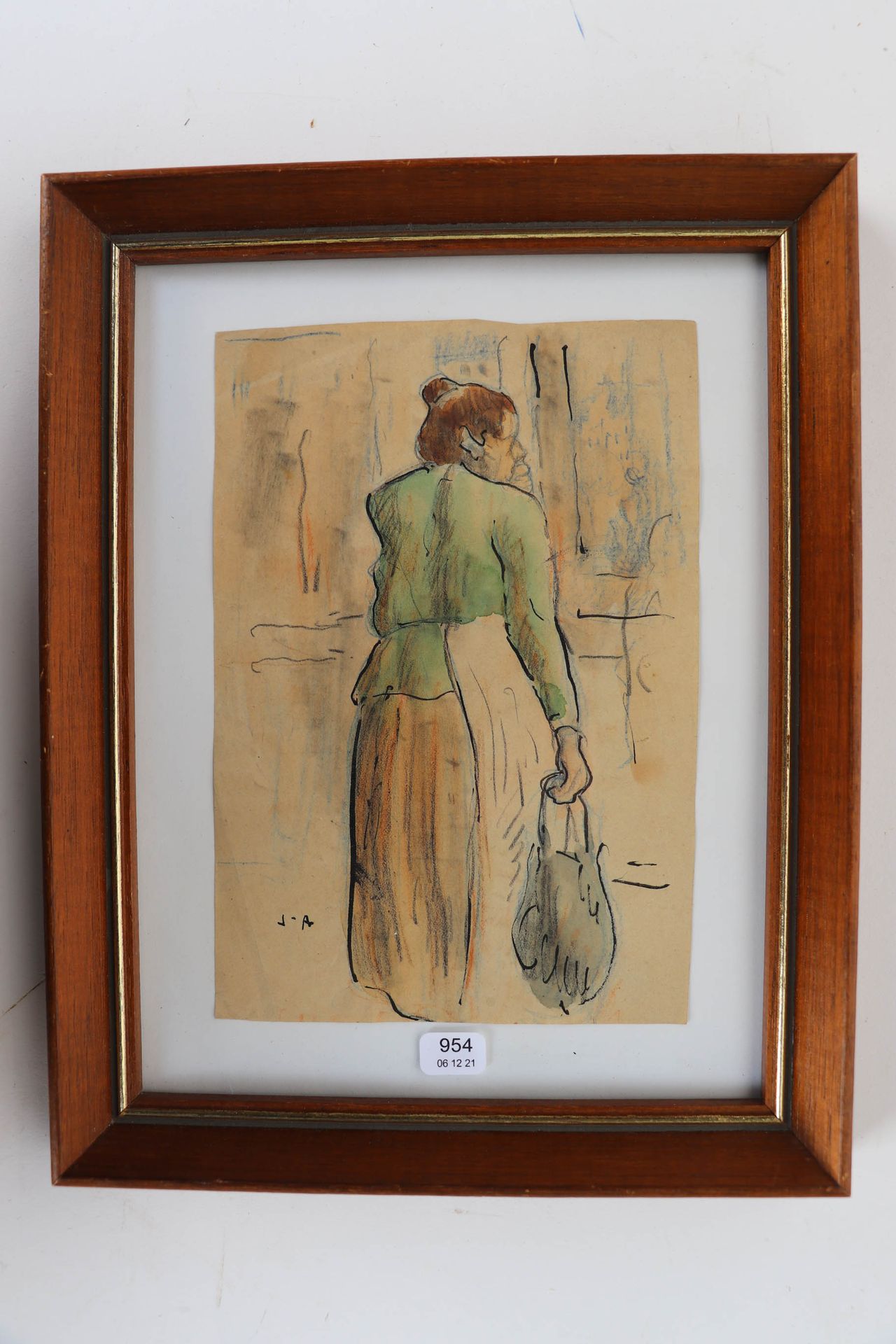 Null ADLER Jules (1862/1952). "La femme de dos dubitative". Crayon, fusain et aq&hellip;