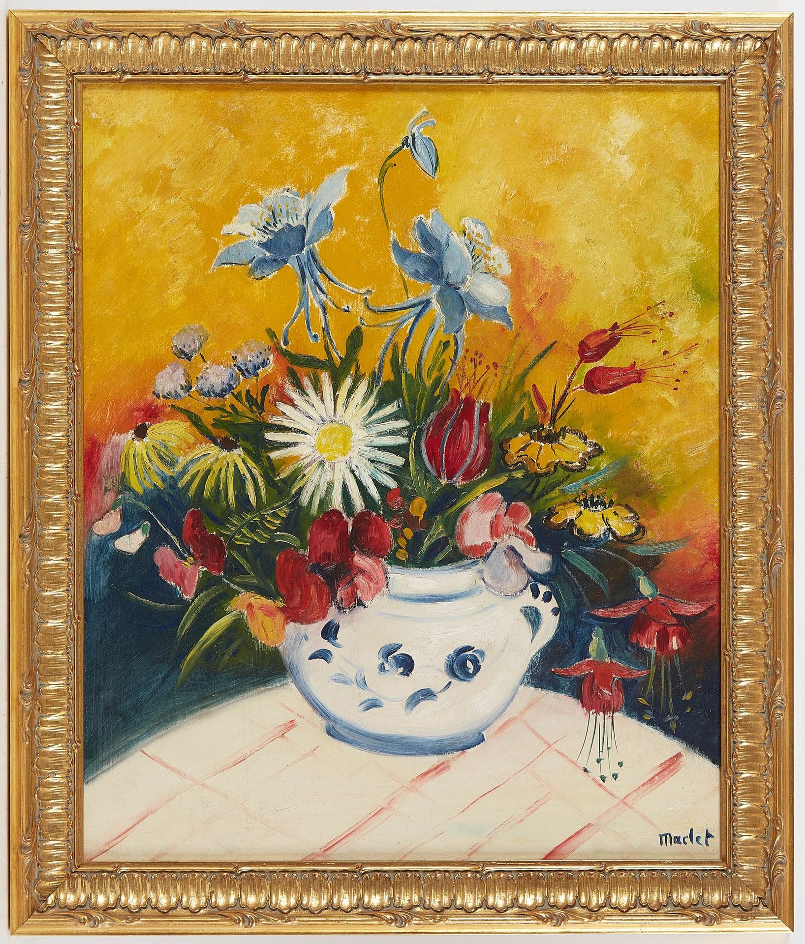 Null MACLET Elisée (1881/1962). "Vase de fleurs". Huile sur toile signée en bas &hellip;