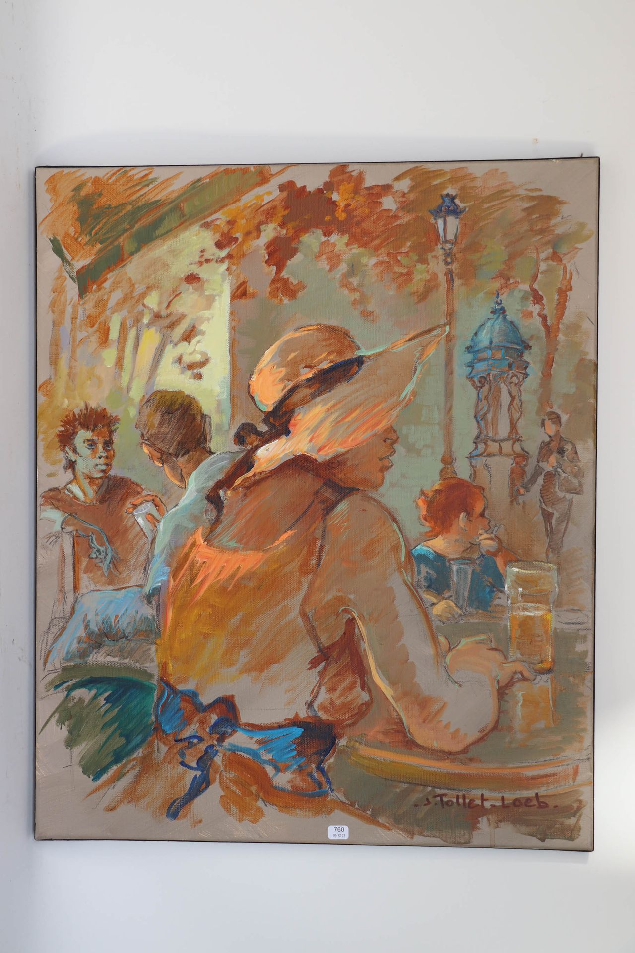 Null TOLLET-LOEB 杰奎琳（1931/2021）。"夏季露台"。布面油画，右下角有签名。60,5 x 50。