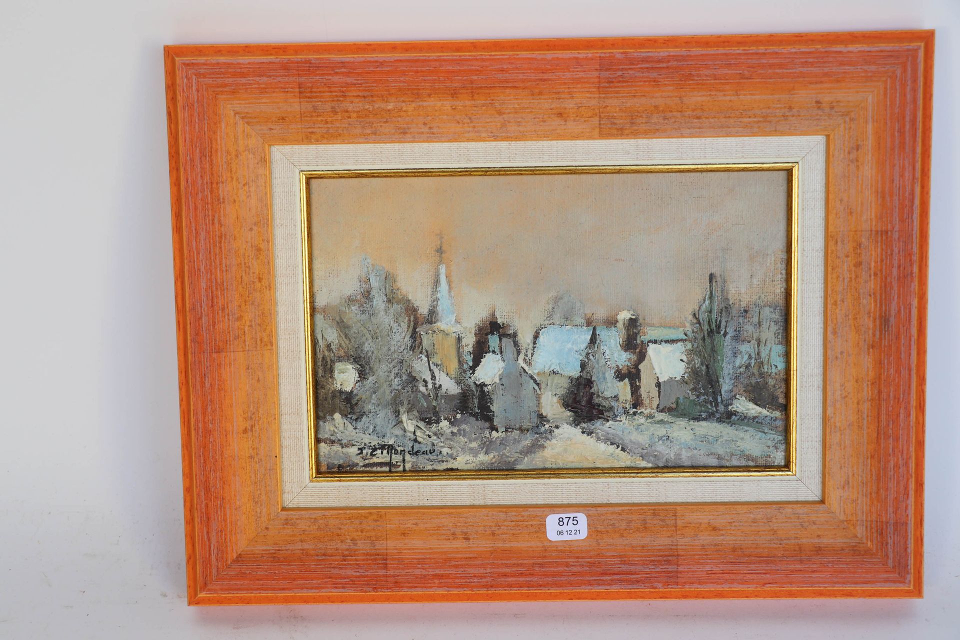 Null RONDEAU Jean-Claude."雪下的村庄"。布面油画，左下角有签名，背面有会签，14 x 22。