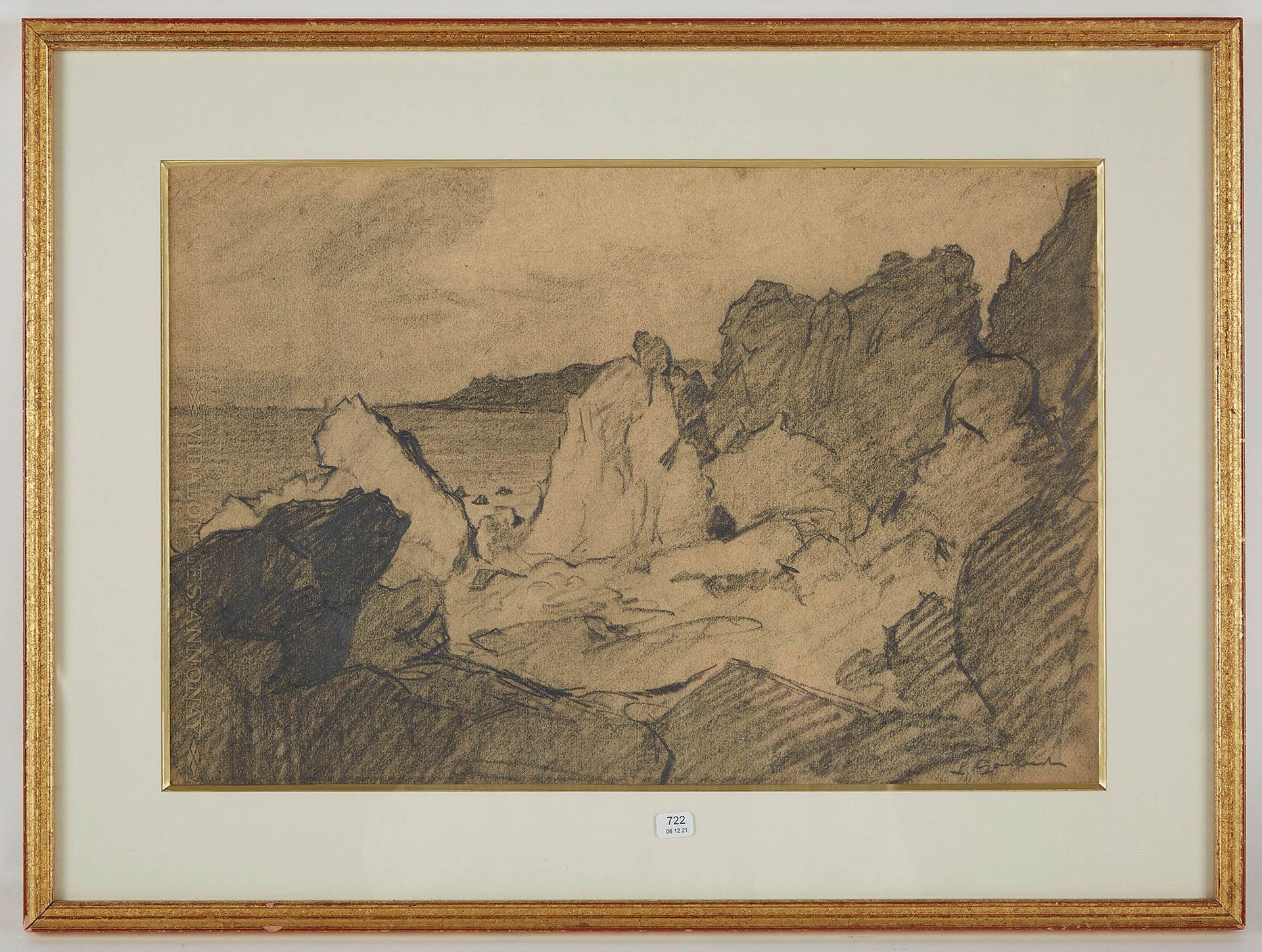 Null 古伯特-吕西安（1887/1964）。"岩石的海岸"。炭笔画，右下角有签名。30 x 46,5.