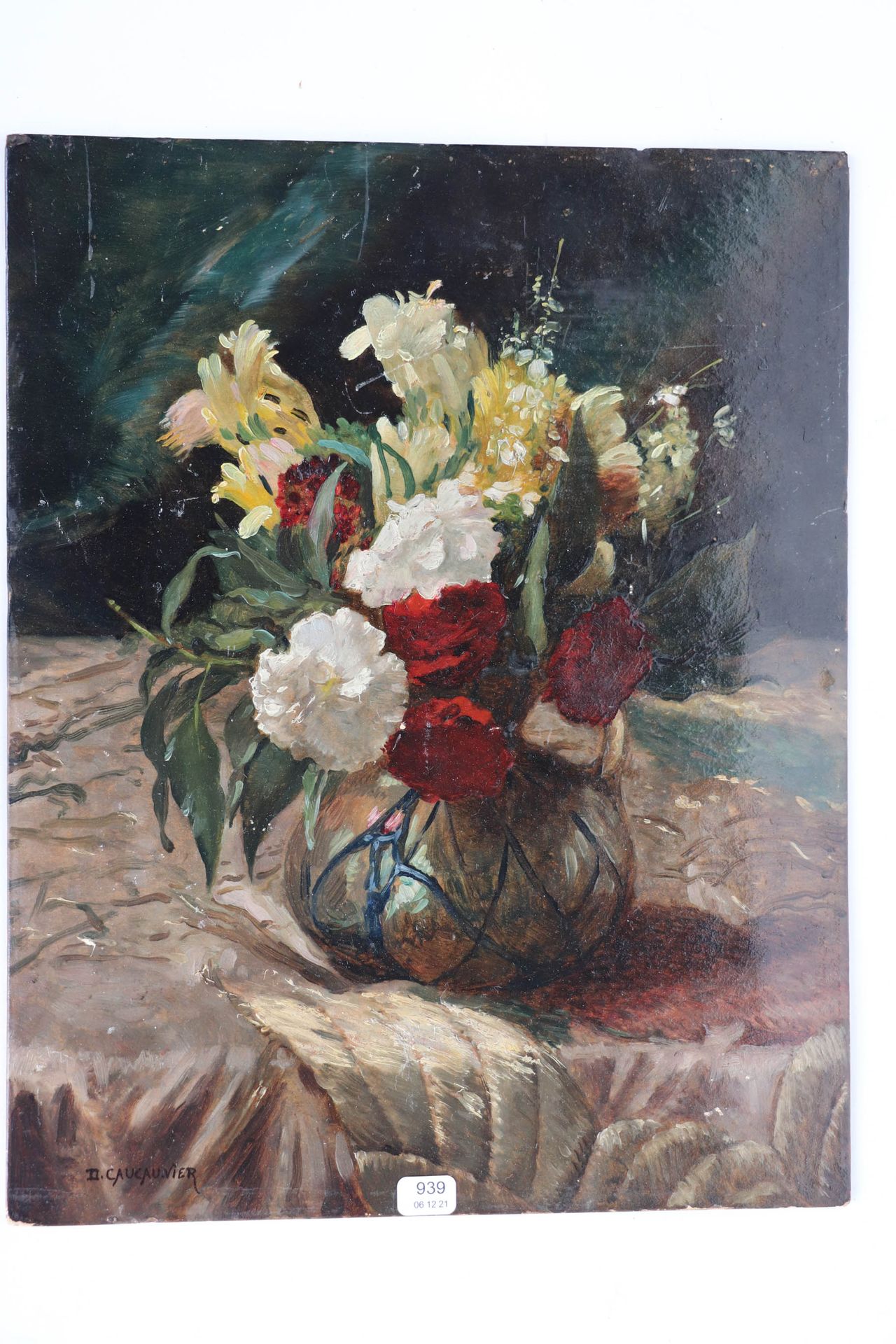 Null CAUCAUNIER Denis (1860/1905-06). "Vase de fleurs". Huile sur carton signée &hellip;