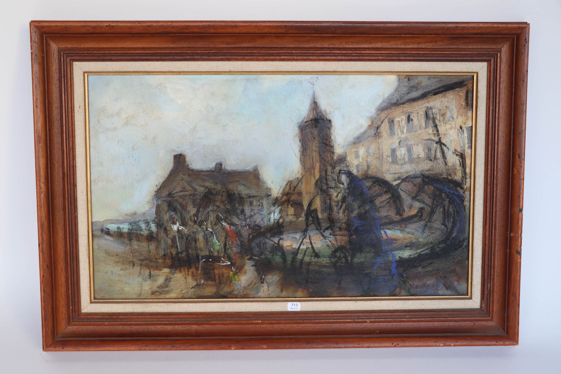 Null BOURIGAUT Victor（1941/2003）。"Portbail"。右下角有签名的Isorel油画。33 x 54.