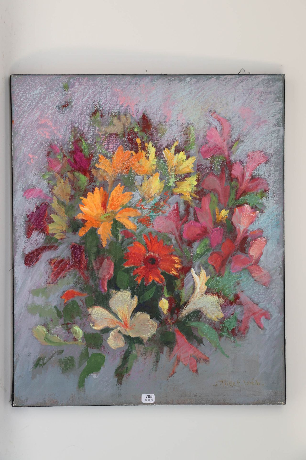 Null TOLLET-LOEB 杰奎琳（1931/2021）。"花束"。布面油画，右下角有签名。46 x 38.