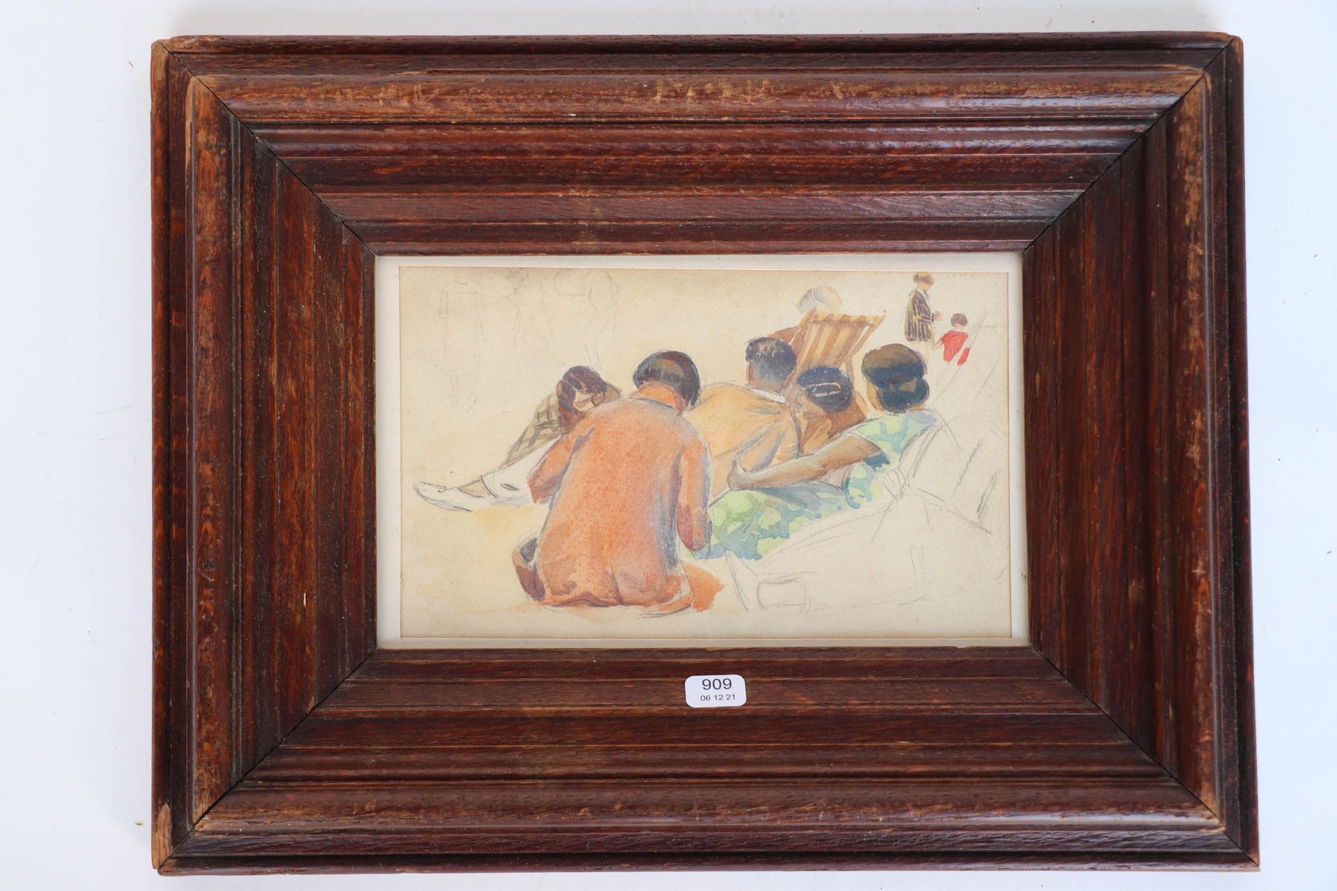 Null LEBASQUE Henri (séquito de). "Familia en la playa". Acuarela sobre papel. 1&hellip;