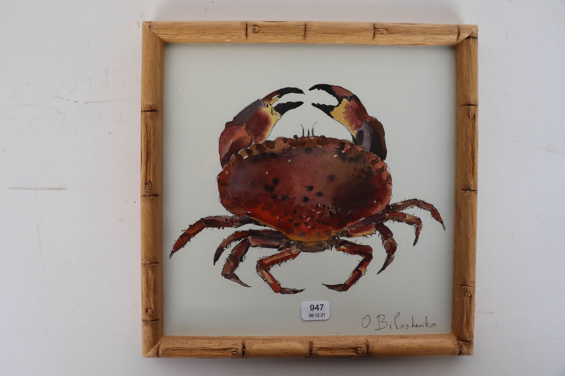 Null 比洛申科-奥尔加（20岁）。"螃蟹"。水彩和墨水，右下方有签名。20 x 20.