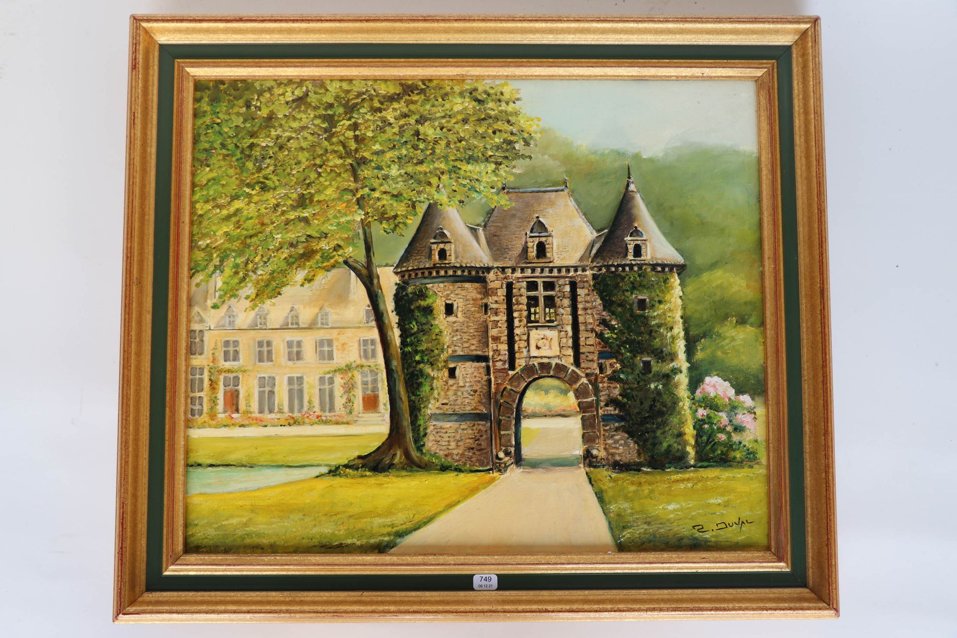 Null 杜瓦尔-罗伯特（20岁）。"厄维尔-纳克维尔城堡"。布面油画，右下角有签名。38 x 46,5.