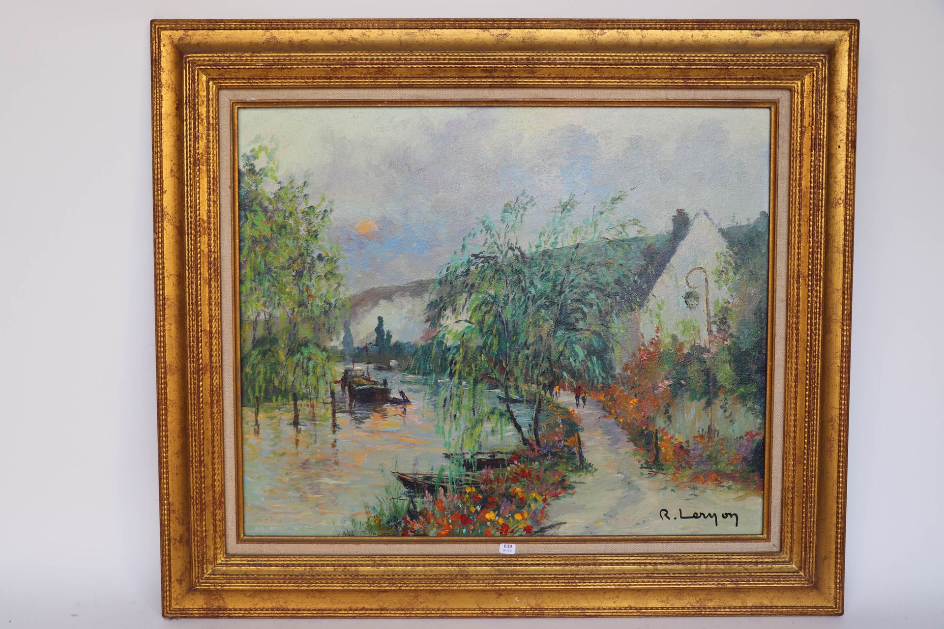 Null 勒农-雅克（生于1921年）。"安德利的塞纳河"。布面油画，右下角有签名，背面有会签和日期，50 x 61。