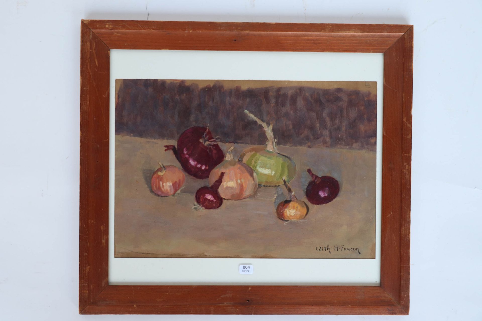Null 福康-伊迪丝（生于1919年）。"洋葱"。纸上油画，右下方有签名。23,5 x 34,5.